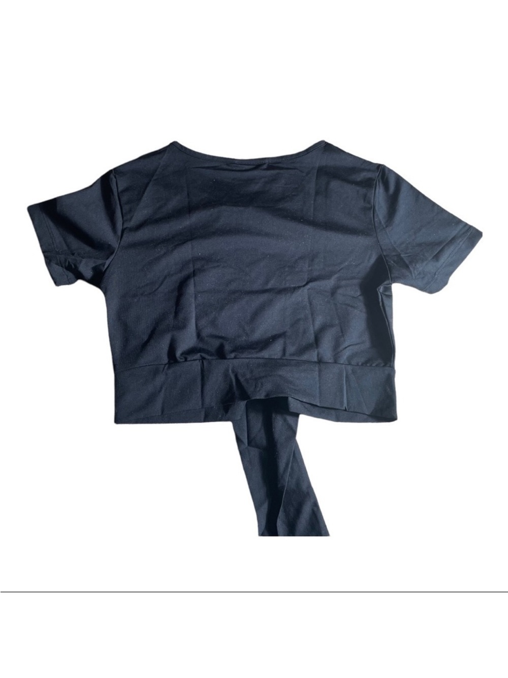 Women's Black Short-Sleeve Crop Top Tie-Waist - Picture 6 of 7